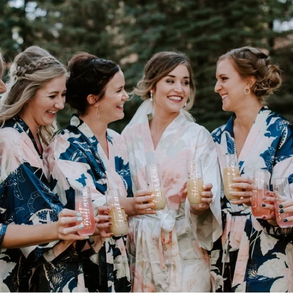 Bridal Party Bridesmaid Satin Robe Light Blue - Picture 3 of 8